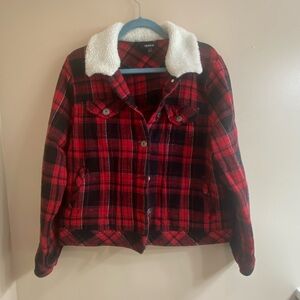 Torrid Cozy Cropped Red Plaid Jacket